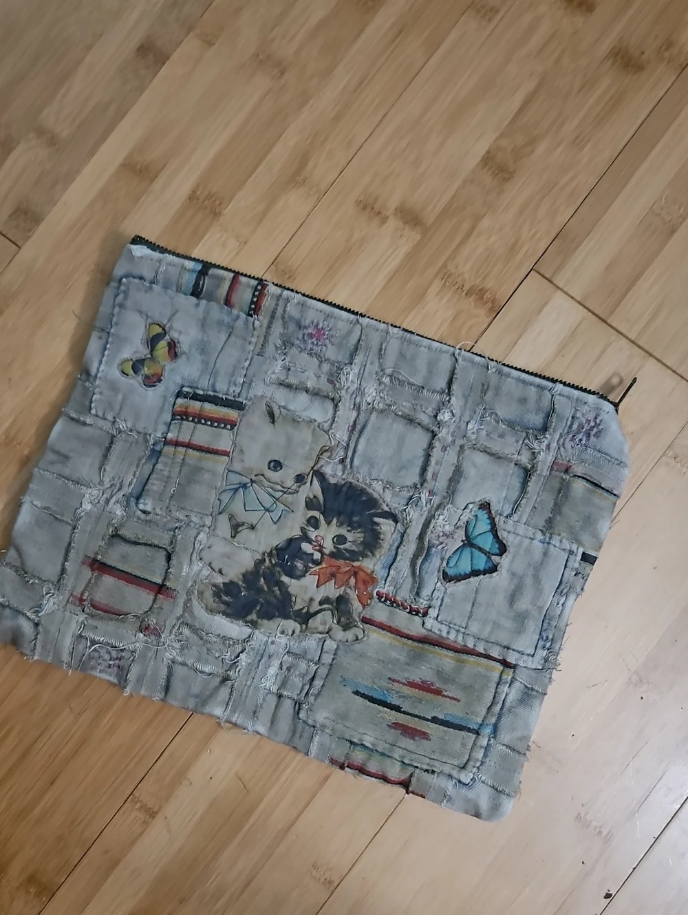 Magnolia Peart Reversible Quilted Fabric Distressed Kitten Bag Clutch